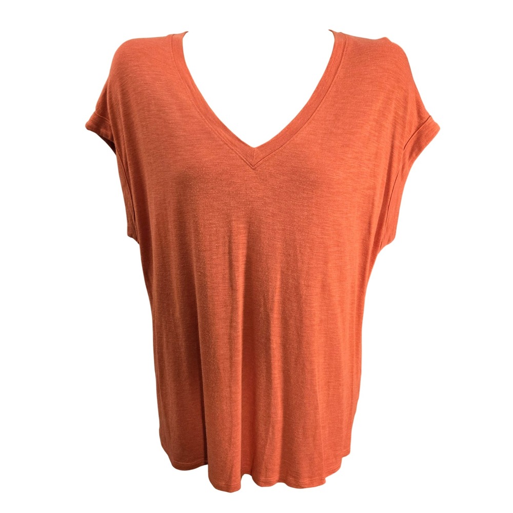 Jessica Simpson Orange V Neck Cap Sleeve Soft‎ Knit Tunic Top Womens Large